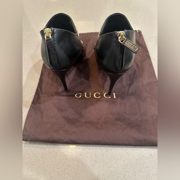 GUCCI Peeptoe Ankle Bootie with Gold Horsebit Zip Up Size 37 - Picture 8 of 13